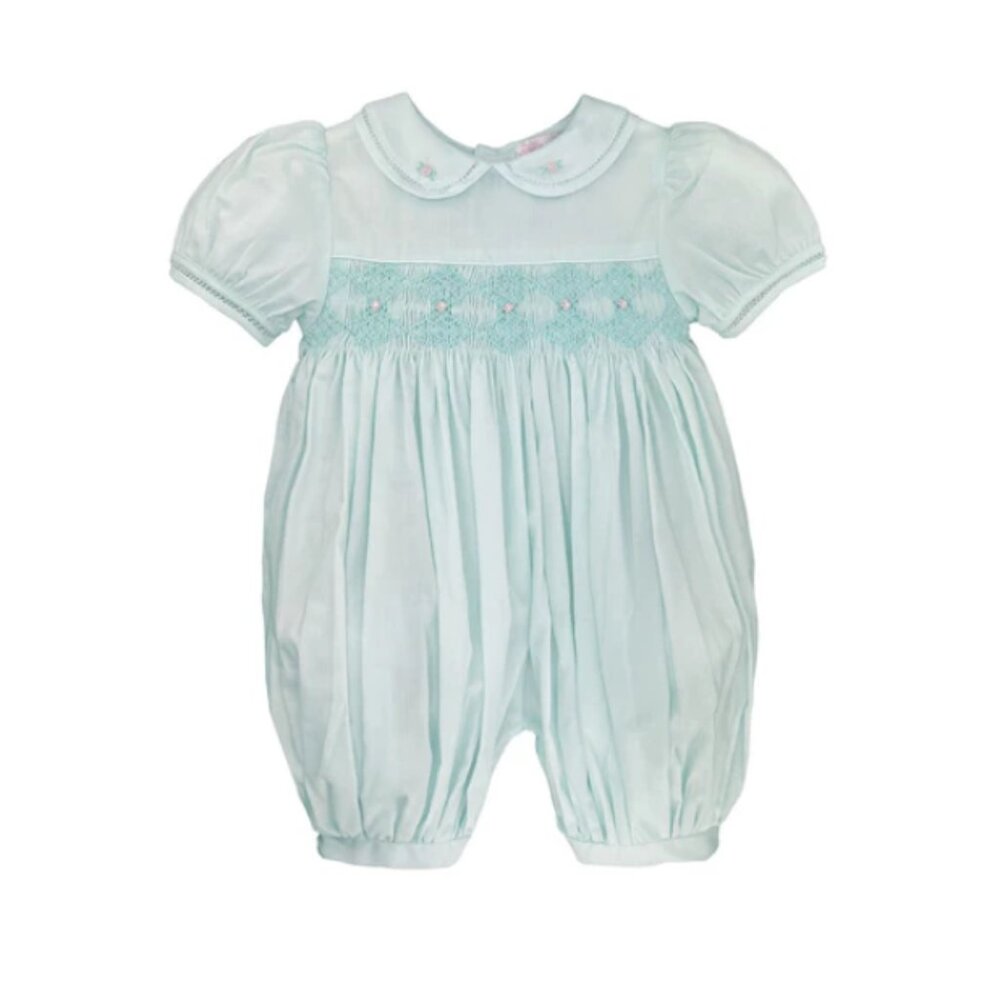Petit Ami Light Mint Green Smocked Baby Romper
